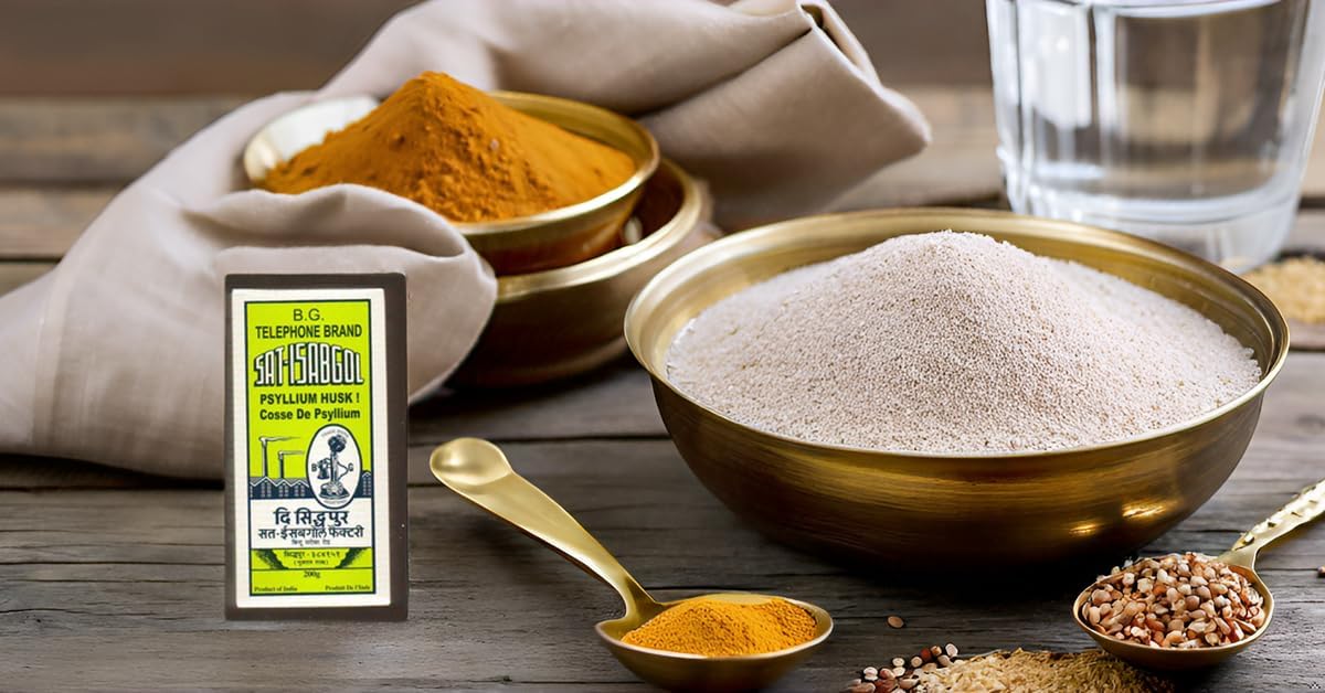 Telephone Sat-Isabgol Psyllium Husk Superfood Supplement Powder - Digestion Support, Vegan, Gluten-Free, Non-GMO, Soluble & Insoluble Fiber Source - 7 oz, 200g (Pack of 5)
