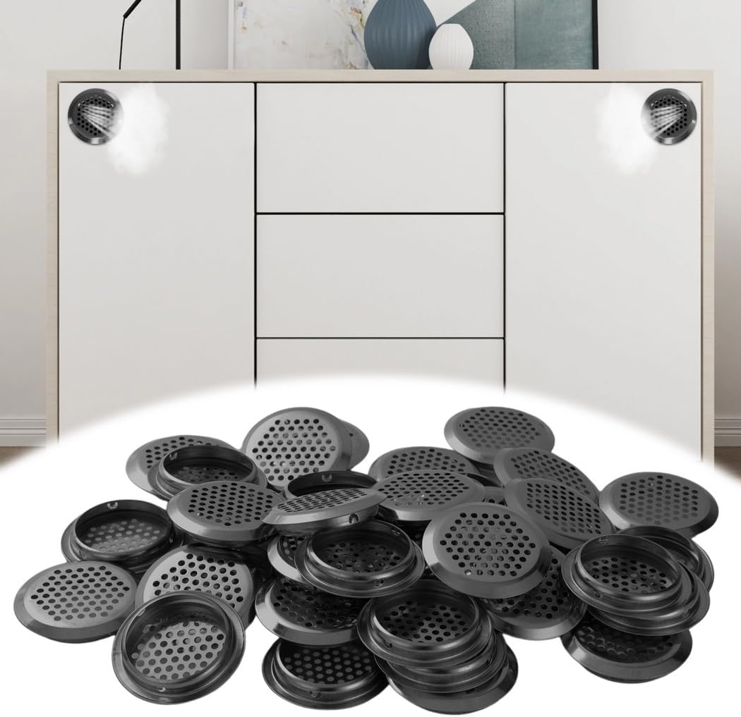 40 Pcs Black Circular Soffit Vents, Stainless Steel Mesh, 2-Inch Round Vents For Kitchen, Bathroom, Shoe Cabinets