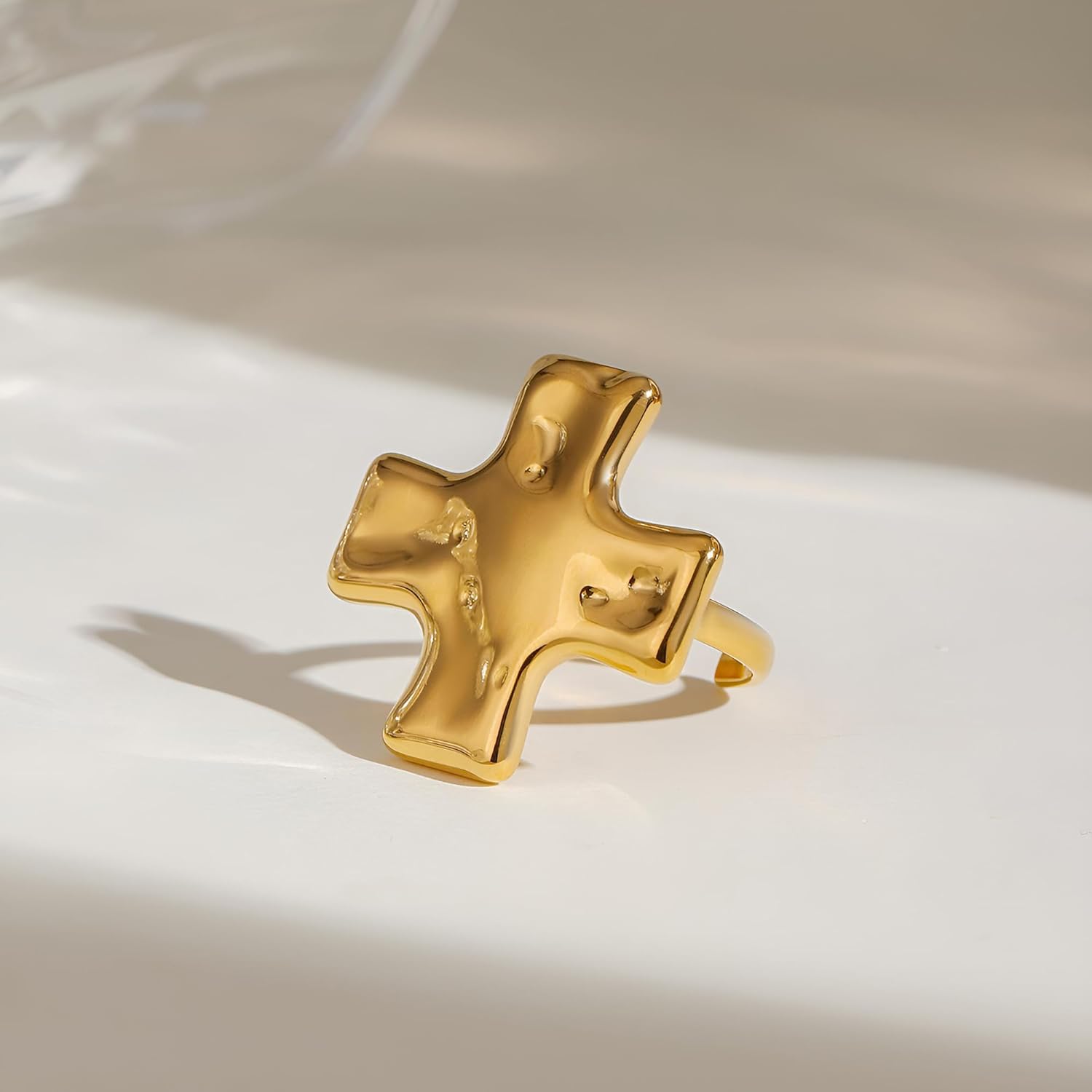 Chunky 14k Gold Plated Cross Ring for Women Adjustable Stackable Ring Stainless Steel Rings Trendy Jewelry - Image 5