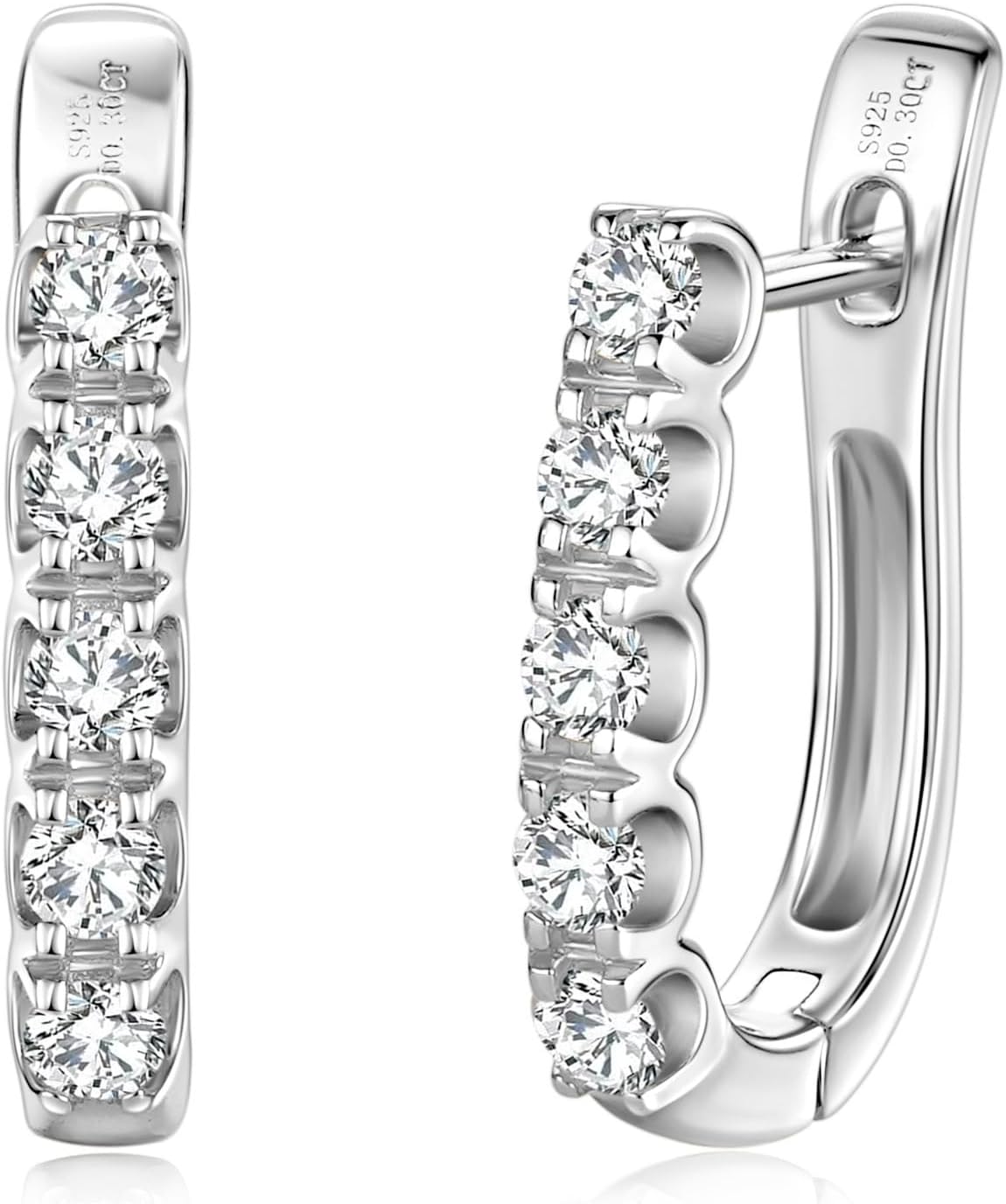 5-Stone Moissanite Hoop Earrings, 0.66cttw D Color Round Cut Moissanite, 925 Sterling Silver U-shaped Earrings Elegant Jewelry Gifts for Women