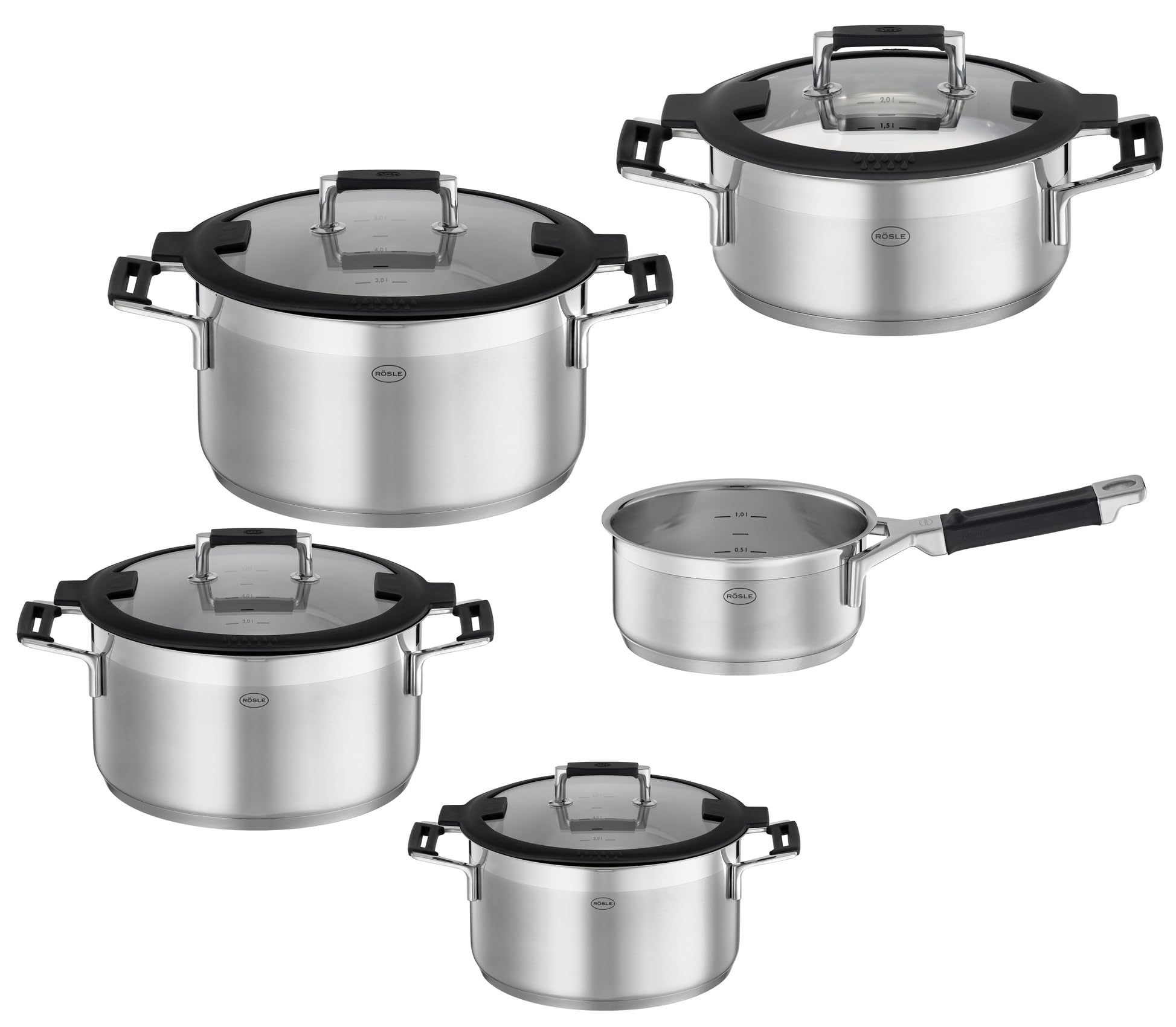 RÖSLE Faitout SILENCE PRO 24 Cm – Haut De Gamme Inox 18/10, Couvercle Verre Hermétique, Induction & Four OK