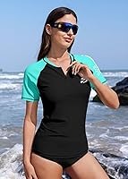 Vista 177 de BesserBay Women’s Rash Guard Shirt UPF 50+ Half Zip Short Sleeve Quick Dry Swim Shirt Swimsuit Tops