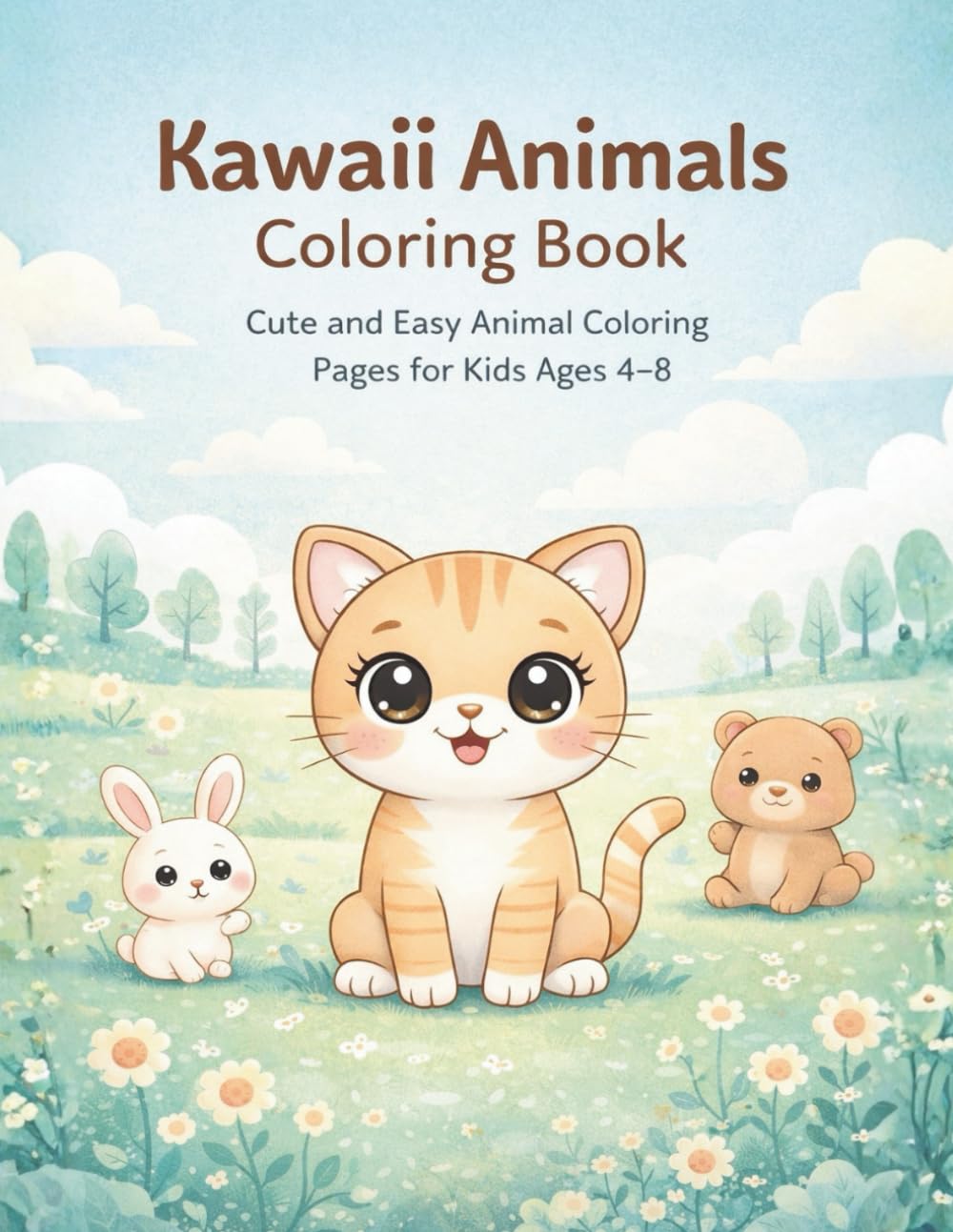 Kawaii Animals Coloring Book: Cute and Easy Animal Coloring Pages for Kids Ages 4–8