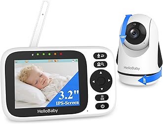HelloBaby Baby Monitor with Camera and Night Vision, 3.2” Screen, Pan-Tilt-Zoom Video Baby Monitors No WiFi, 2-Way Talk,Temperature,ECO/VOX Mode,1000ft Range and 8 Lullabies,Portable for Travel,HB6339
