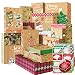 Assorted Kraft Christmas Gift Boxes with Lids and Christmas Foil Gift Stickers 80 Count Set