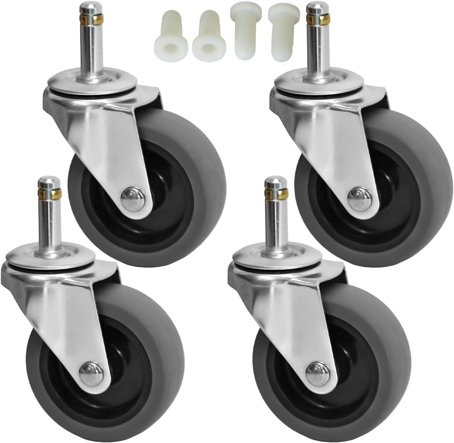 MySit 3 inch Stem Caster Wheels with 7/16-Inch Stem Diameter Heavy Duty Swivel Caster TPR Replacement Wheels Set of 4 for Rubbermaid Mop Bucket, Cart, Stool, Grill, Shop Vac
