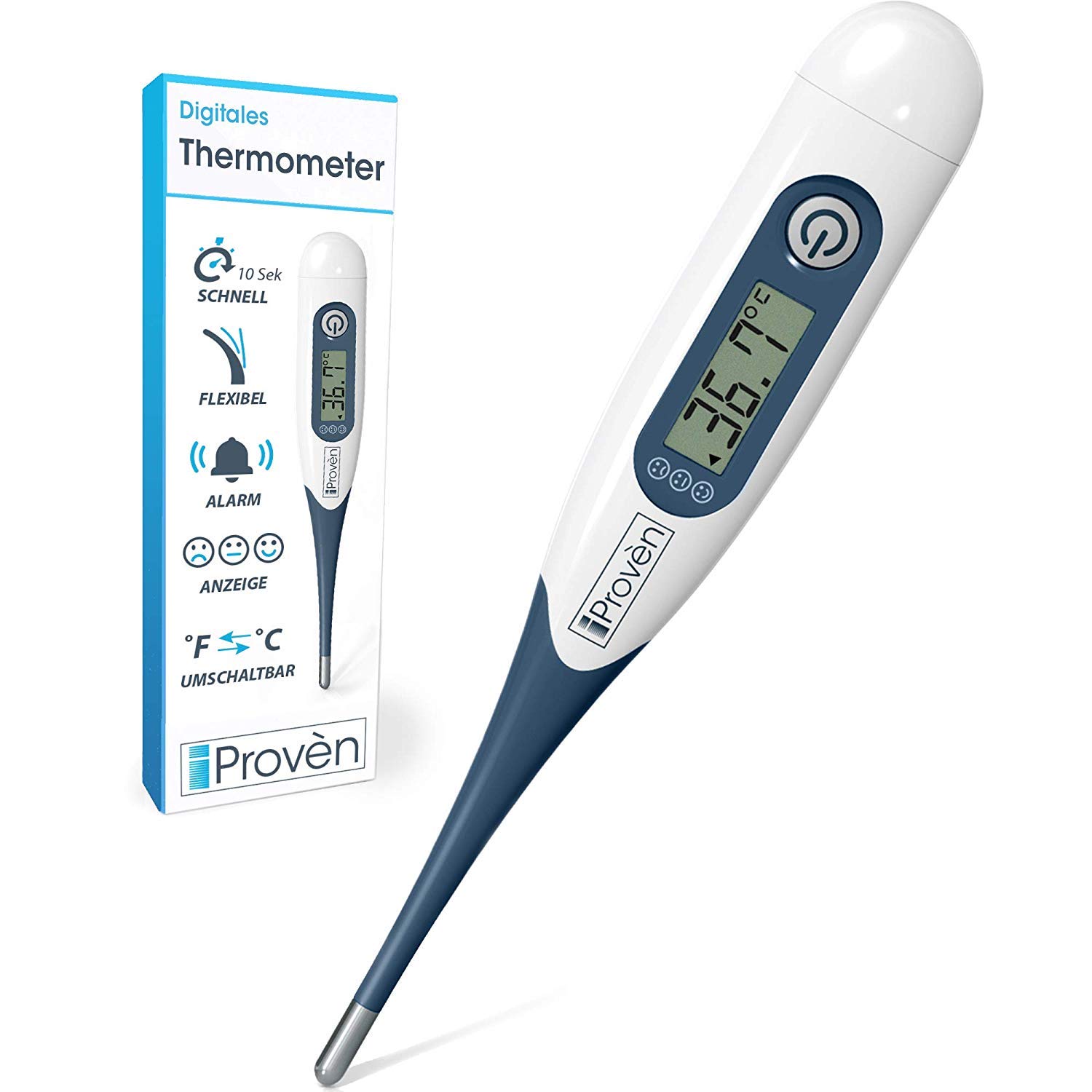 Digitale Termometro iprovèn DT-r1221 a-WG – orale e Rettale Termometro con punta flessibile, colore bianco