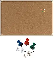 Souza Quadro de Avisos em Cortiça, Moldura MDF Carvalho, 60 x 40 cm, Inclui 25 Alfinetes Coloridos
