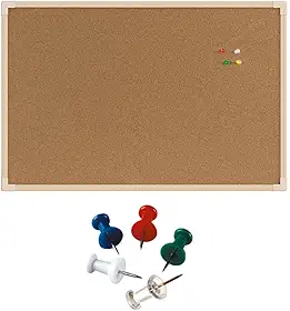 Souza Quadro de Avisos em Cortiça, Moldura MDF Carvalho, 60 x 40 cm, Inclui 25 Alfinetes Coloridos