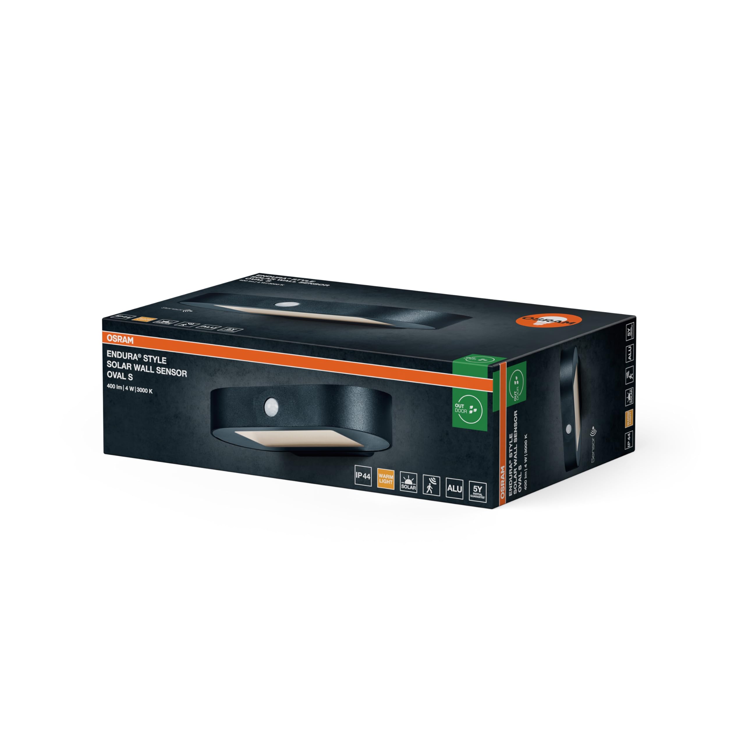 OSRAM ENDURA Style Mała Oprawa ścienna solarna owalna, ciepłobiałe światło (3000K), zintegrowany czujnik, możliwość pracy bez zasilania, długi czas pracy: 30 razy 60 sekund w trybie PIR, stopień