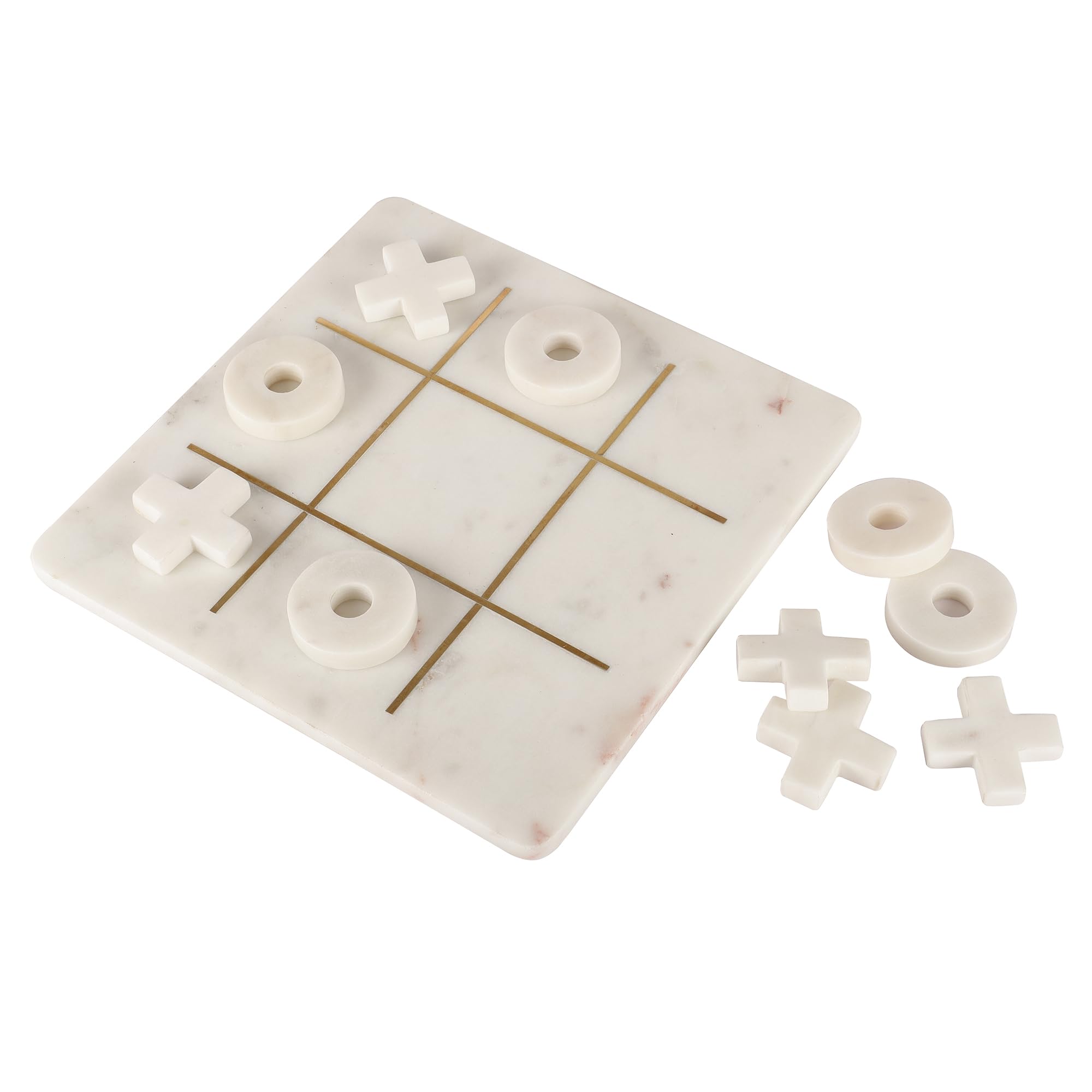 NikkisPride Handmade Marble Tic Tac Toe Board Game with Brass Inlay Work Noughts and Crosses Game Theme Diwali Gift Christmas Gift X O Game Diwali Gift and Gift for Student