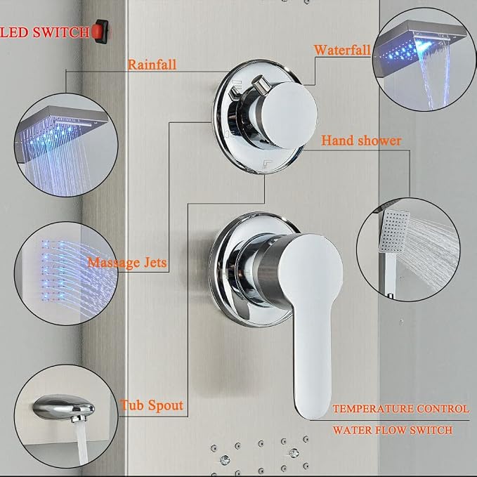 Columna de Ducha Led de Acero Inoxidable con Sistema de Masaje Lluvia y Cascada miniatura 5
