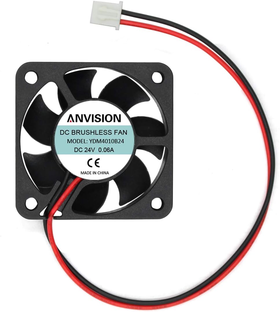 ANVISION DC 24V 40mm x 10mm Brushless Cooling Fan, Dual Ball Bearing, 2 Pin