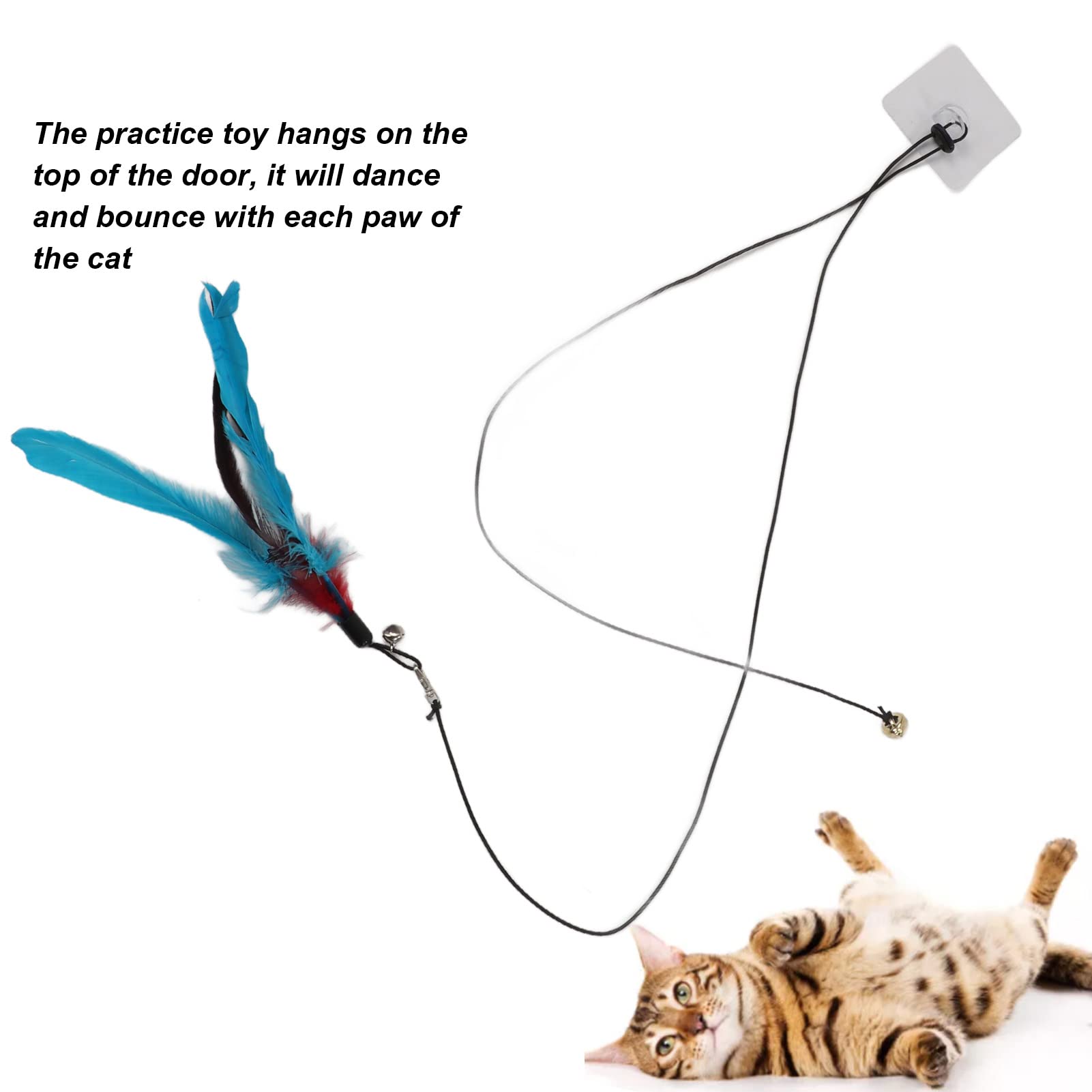 Juguete Divertido para Colgar para Gatos, Juguete Interactivo con Plumas y Ratón, Longitud de Cuerda Ajustable, para Hacer Ejercicio para Gatos para Interiores y Exteriores, Material de