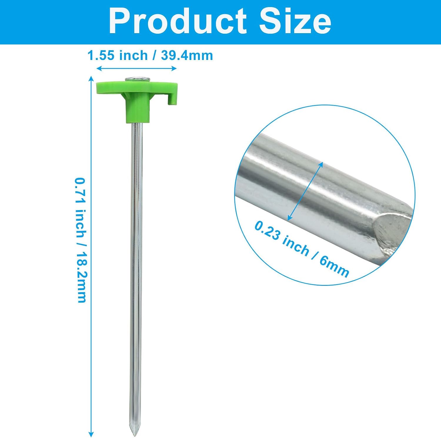 10 Pack Grass Green Camping Stakes 7.2 Inch (182mm), High Carbon Steel Tent Stakes, Tarp Stakes for Camping, Hiking, Garden Canopies, Grassland and Outdoor Use