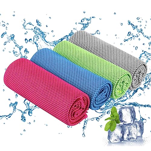 MUNSKT 4Pack Cooling Towel, 100x30 cm Ice Towel for Neck Instant Relief, Microfiber Quick Dry Soft Breathable Chilly Towel for Sports Golf Yoga Camping Running Gym