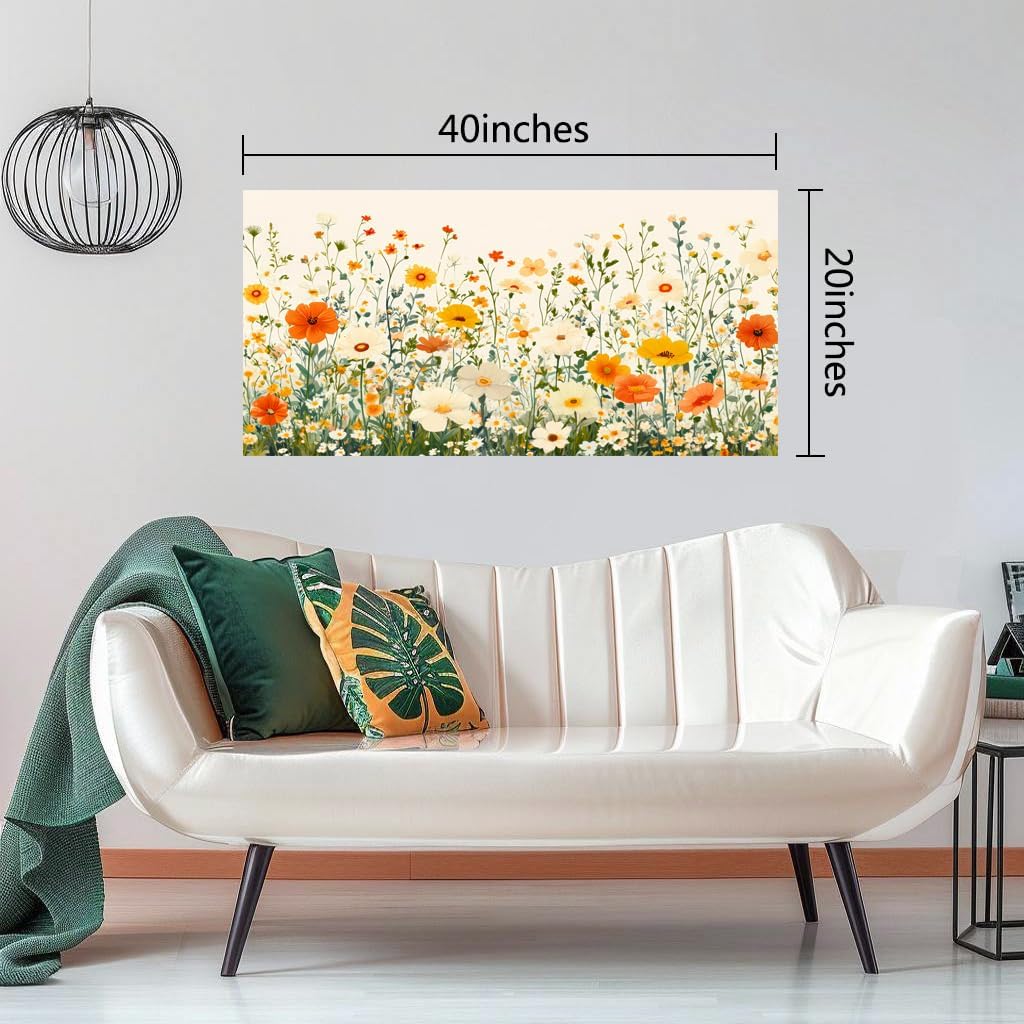 KZKU Floral Wall Art Canvas Print Orange and White Wildflowers Modern Botanical Watercolor style Flower Picture for Bedroom Living Room Artwork Home Wall Decoration 20x40in