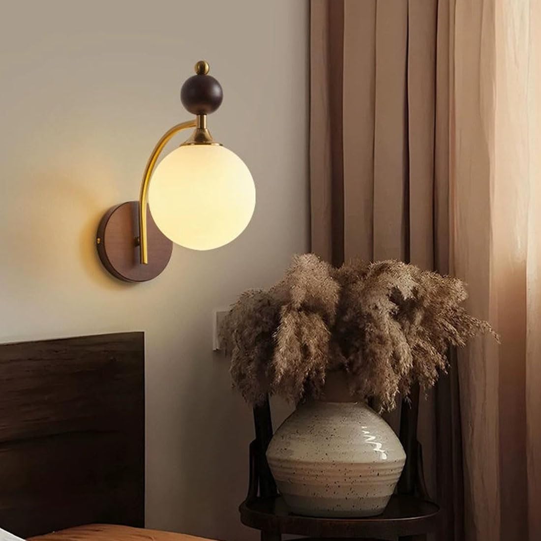 Applique Moderne con Paralume in Vetro, Base in Legno Rustico, Collo D'Oca, Stile Nordico Industriale, Ideali per Soggiorno, Camera da Letto, Comodino, Veranda e Ingresso.