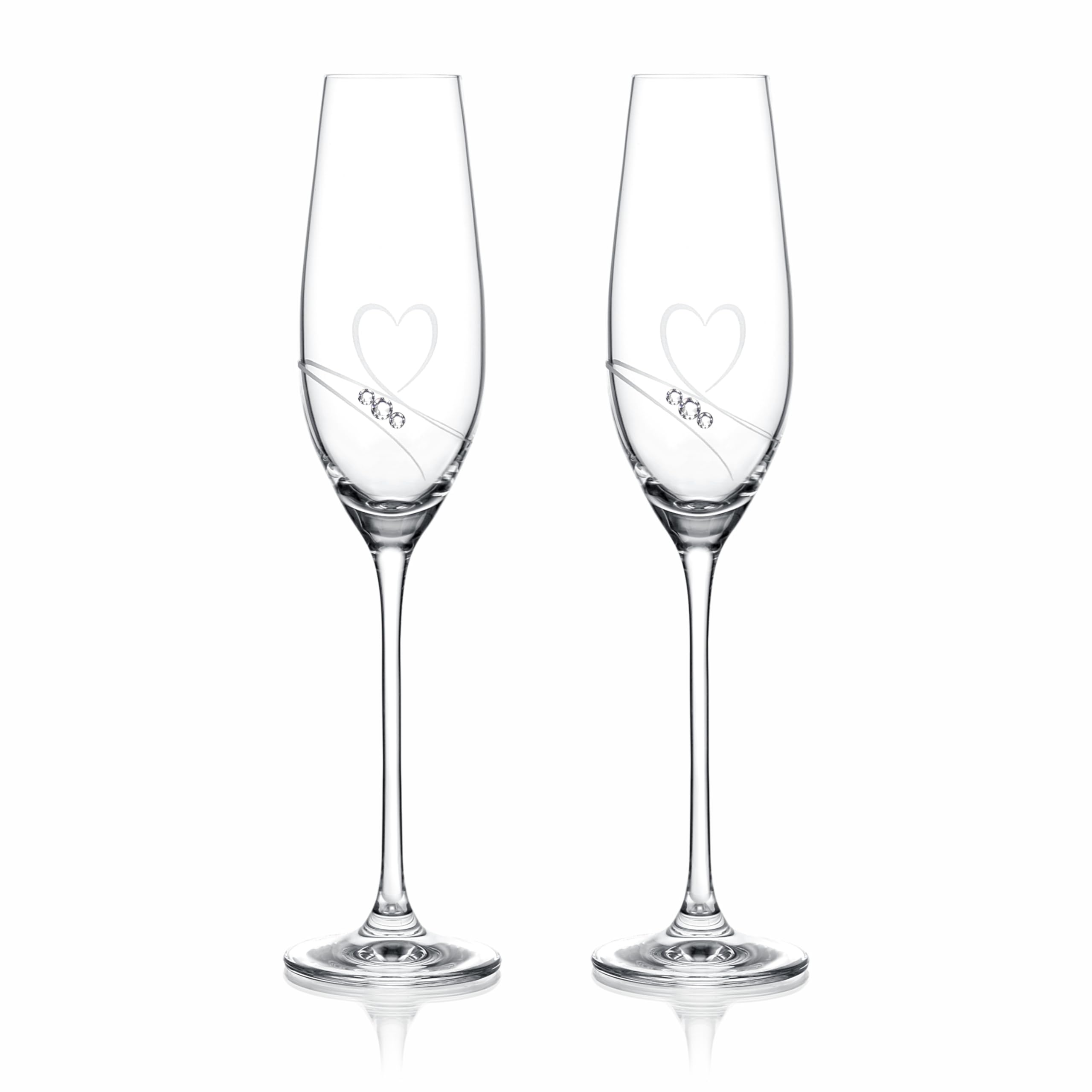 Essence of Love Lot de 2 flûtes à champagne modernes, élégantes, sans plomb, avec cœur gravé et détails en cristal de qualité supérieure, fabriqués à la main en UE, 210 ml