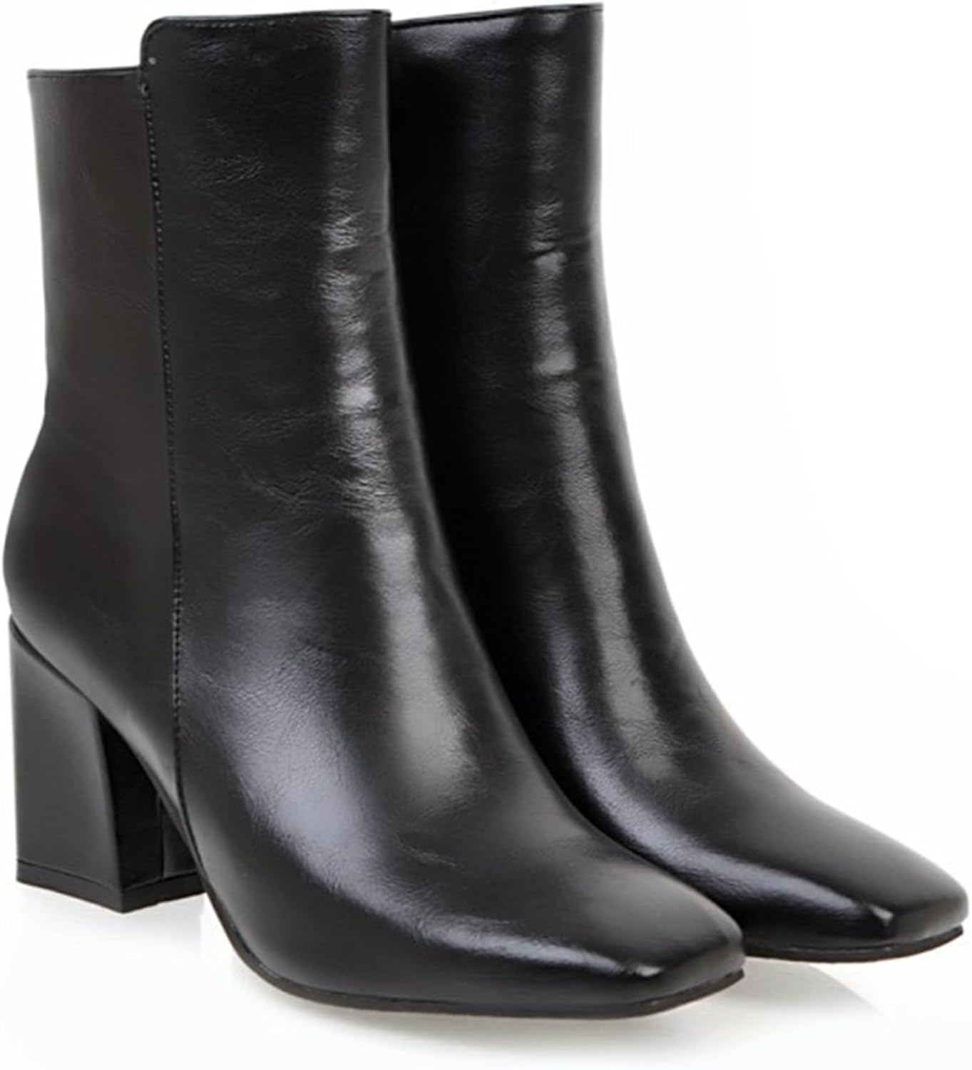 Women's Versatile Ankle Boots - Leather Square Toe Booties for Work to Wedding, Chunky Mid Heel & Side Zip for All-Day Comfort in Fall & Winter