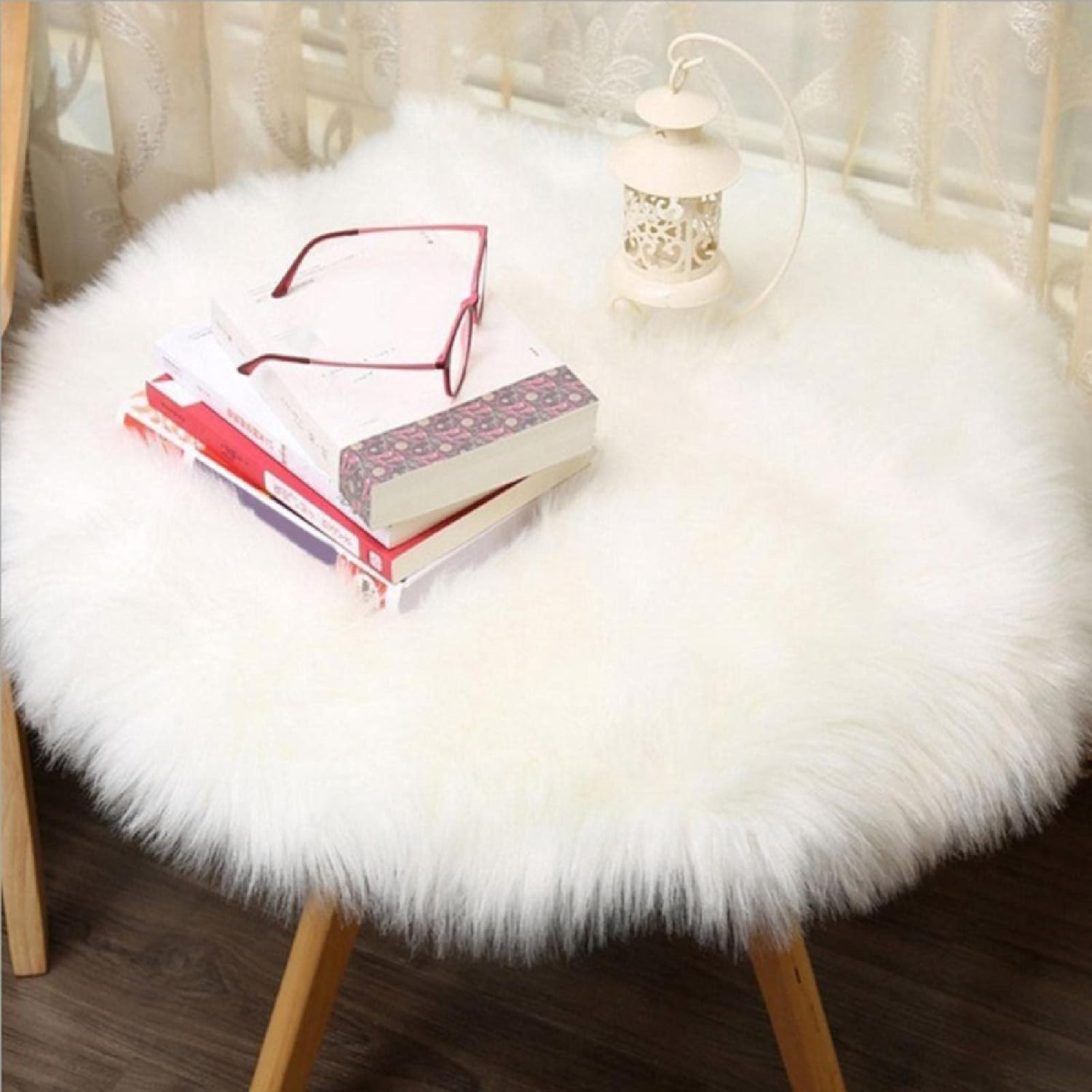 SagaSave Soft Faux Sheepskin Fur Rug Fluffy Area Rug Carpets Chair Cover Seat Pad Soft Fluffy Shaggy Area Rugs for Bedrooms Living Room Kids Rooms Decor(60x60cm) White