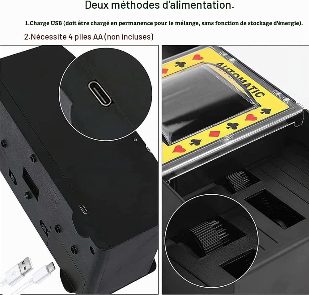 Mélangeur de Cartes Automatique à 2 Plateaux, USB Connexion/4 AA Piles，Mélangeur électronique de Cartes