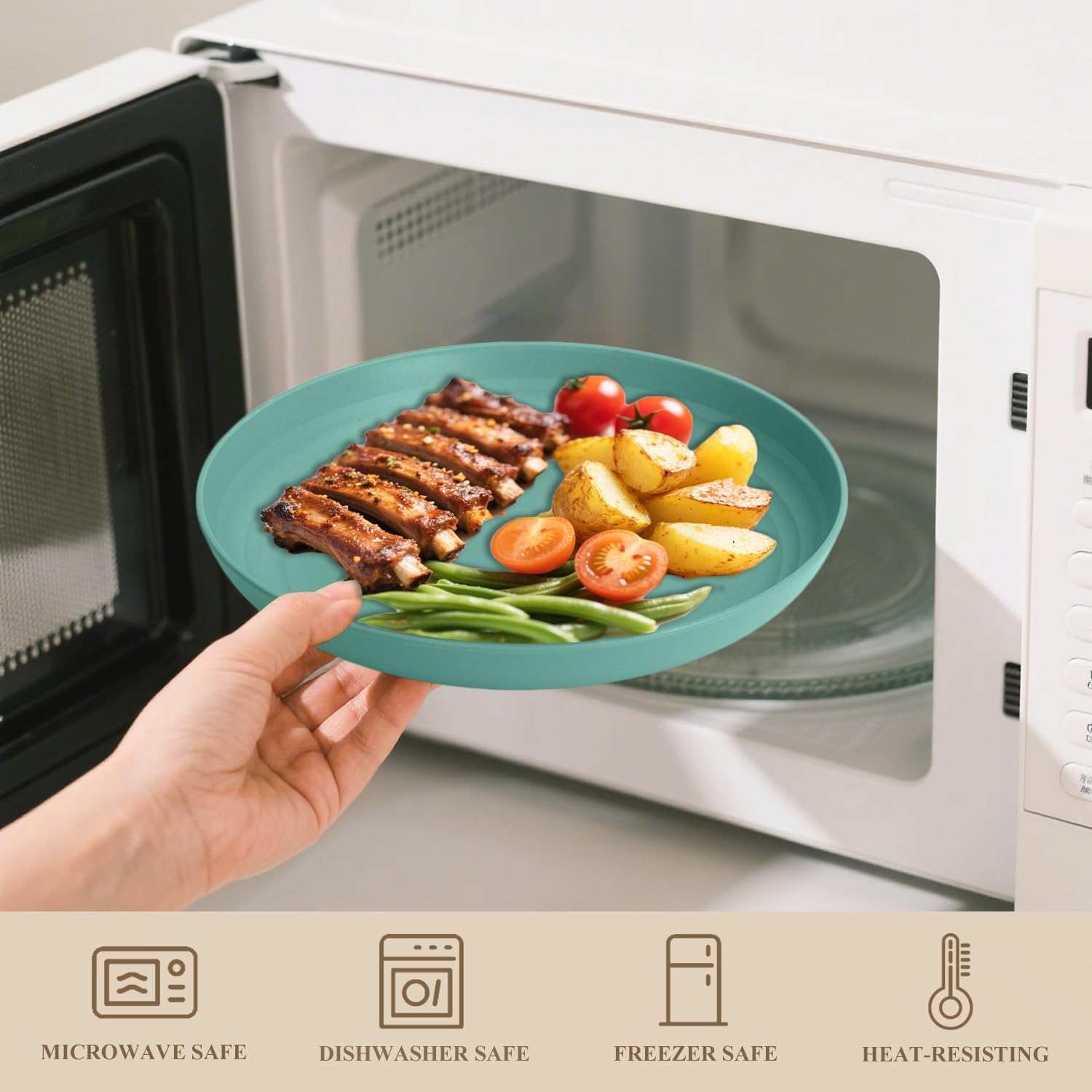 Wheat Straw Plate 9 Inch, Deep Dinner Plates Set of 8, Unbreakable Plastic Plate Reusable, Microwave & Dishwasher Safe Kitchen Plates for Camping, Picnic, Travel, Outdoor (Multi Colors) - Image 7