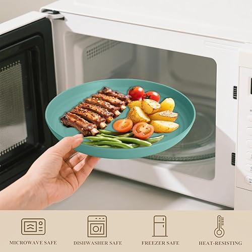 Miniatura 7 de BUSOKIP Juego de 8 platos de paja de trigo de 10 pulgadas de profundidad, platos de plástico ligeros e irrompibles, reutilizables, aptos para