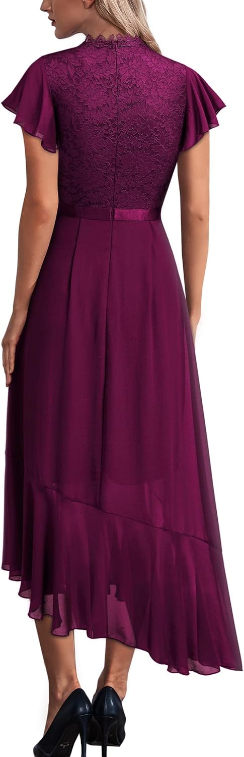 Vista 2 de Miusol Elegante vestido largo de encaje floral para dama de honor con volantes para mujer