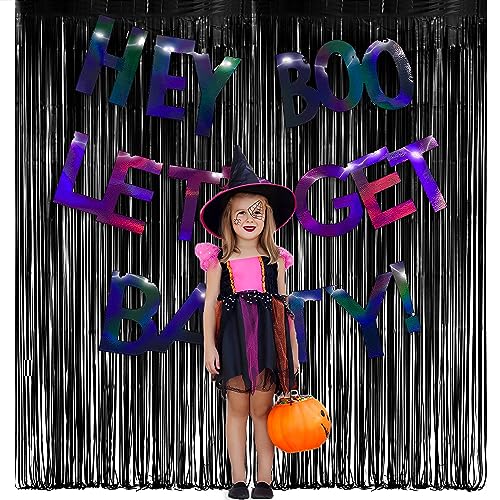 Image of Black Tinsel Backdrop Curtain - GREATRIL Tinsel Curtain Party Backdrop Streamers for Wizard Birthdays /Stranger Theme /Doorway /Halloween Decorations Party - 2 Packs