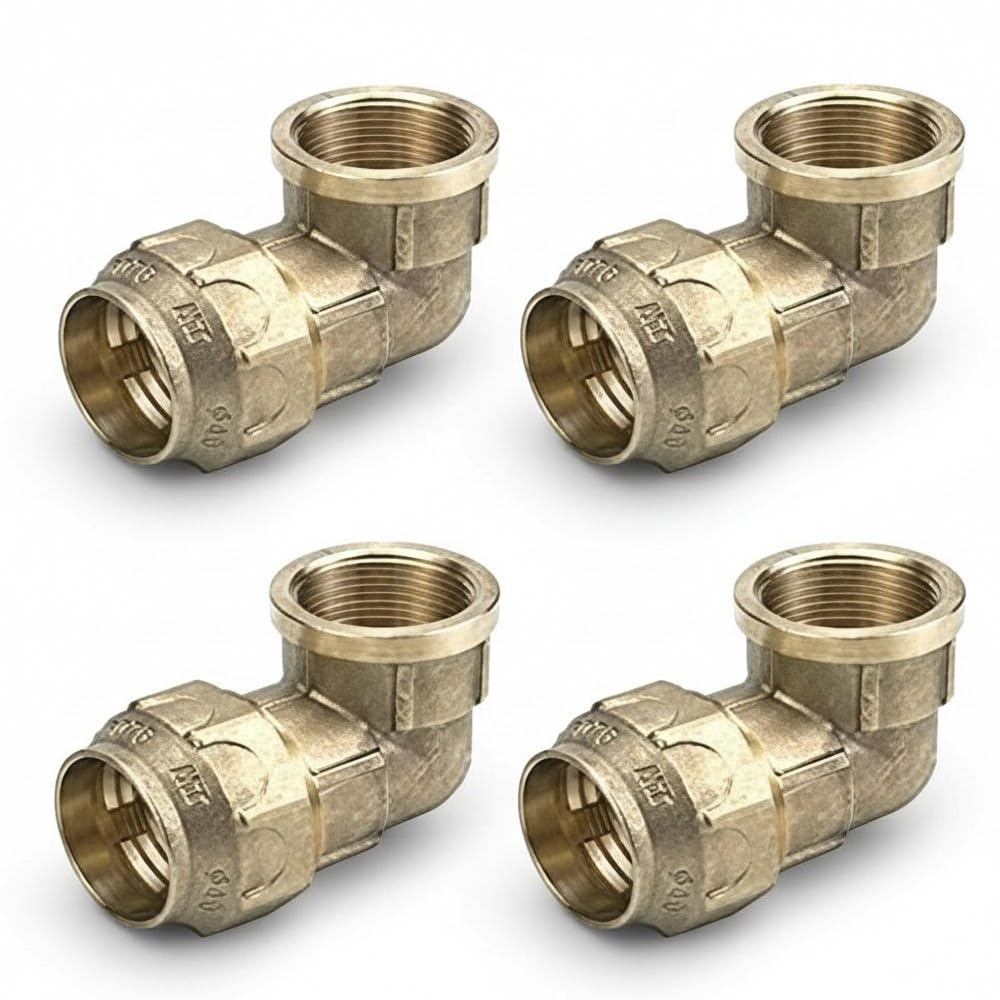 Suinga Codo Hembra Laton 50mm x 1 1/2'' para Tuberia Polietileno | Pack 4 Codos Rosca Hembra | Accesorio de Fontaneria Roscado | Certificado Aenor | Conexion Rosca Hembra
