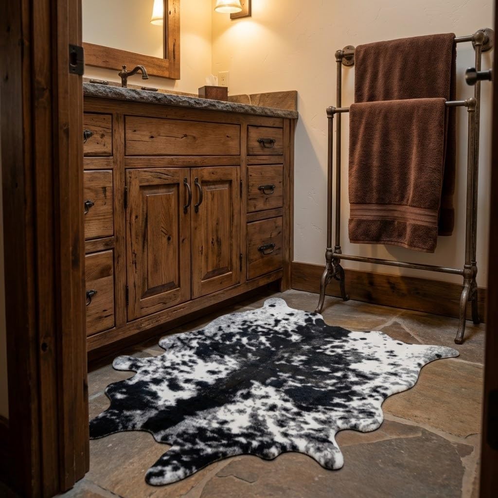 MustMat Faux Cowhide Rug Cow Print Rug Western Cowhide Area Rugs for Living Room (Black and White, 2.6ft x 4.1ft)