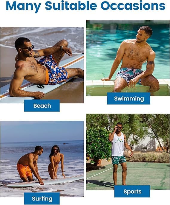 Men's Swim Trunks Hawaiian Bathing Mesh Lining Suit Swimsuits Beach Shorts with Pockets - Image 6