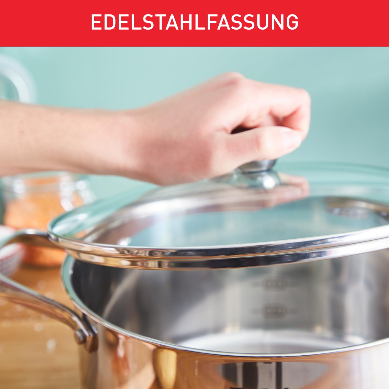 Tefal Glasdeckel 28 cm, Edelstahlfassung, Spülmaschinenfest, Dampfventil, Thermokunststoffgriff, 28097712