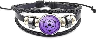LIUL Sharingan Eye Snap Bracelet Fashion Anime Kakashi Braided Leather Bracelet Uchiha Rinnegan Eyes Glass Jewelry Vintage Men Bangle