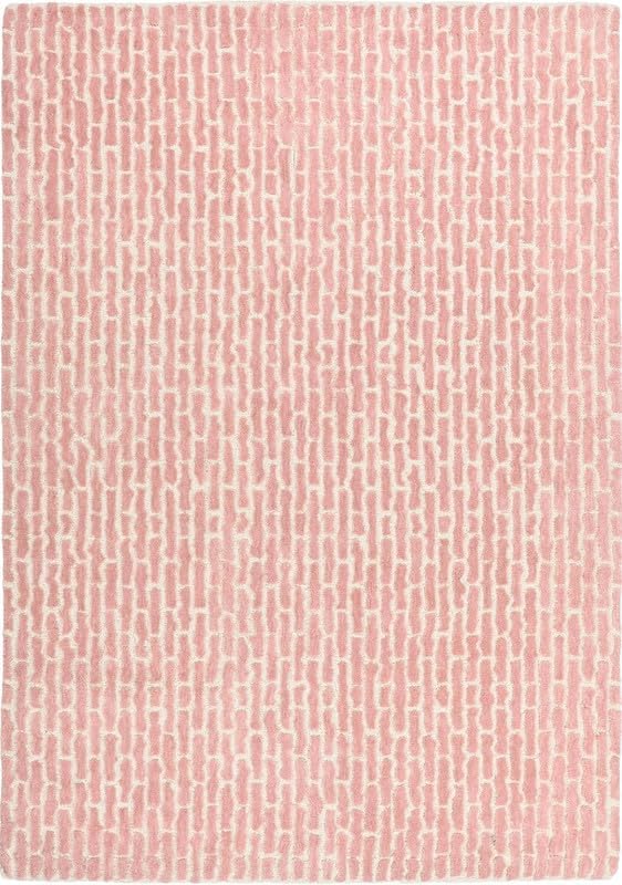3x5 Ft Hand Tufted Wool Area Rug, Modern Geometric Linear Pattern Blush Pink & Ivory Contemporary Design Premium Handmade Carpet for Living Room Bedroom Home Décor