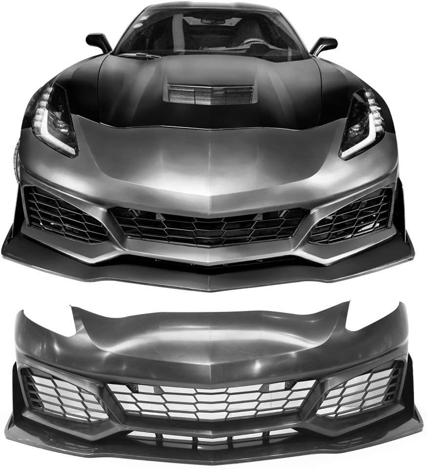 IKON MOTORSPORTS Front Bumper Cover Guard Compatible With 2014-2019 Chevrolet Corvette C7, Upgrade ZR1 Style PP Bumper Guard Protector Mask
