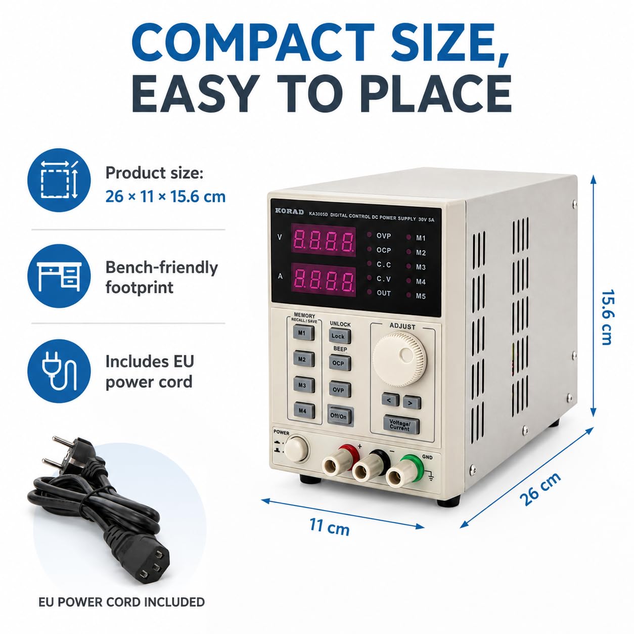Alimentation de Laboratoire ka3005d 0-30V / 0-5A convertisseur de Tension | Contrôlable Alimentation Stabilisé e DC Réglable et Programmable avec Affichage LED à 4 Chiffres de Haute Précision