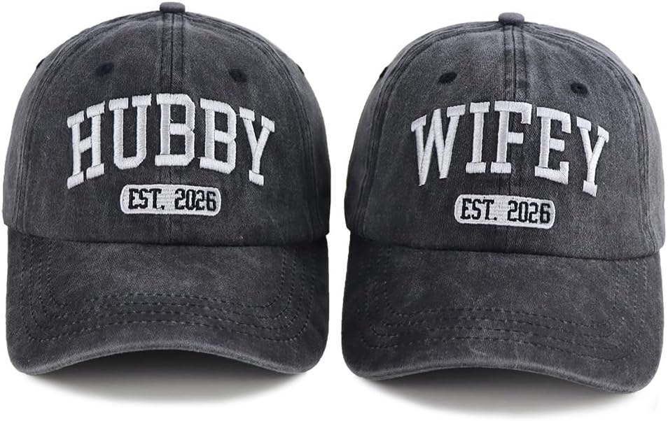 OASCUVER 2PCS Est 2026 Hubby and Wifey Hats Set for Bridal Shower Gifts