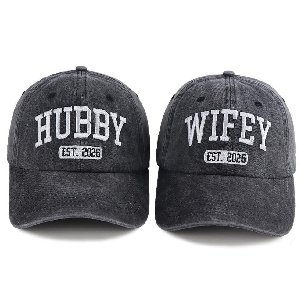 OASCUVER 2PCS Est 2026 Hubby and Wifey Hats Set for Bridal Shower Gifts
