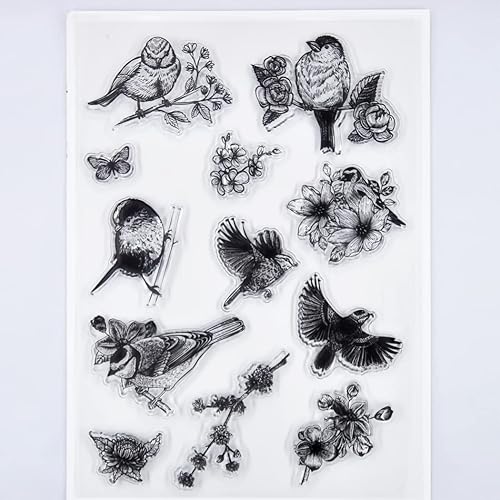 Kwan Crafts Flores de pájaro Mariposa Sellos transparentes para la decoración de la fabricación de tarjetas y DIY Scrapbooking 3050619