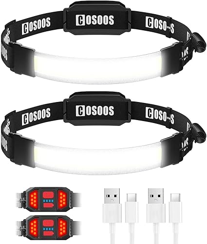 COSOOS - 2 linternas recargables para faros delanteros, luz trasera roja, 500 lúmenes, 3.8 onzas, ligeros, ajustables, para adultos y niños, COSOOS - 2 linternas recargables para faros delanteros, luz trasera roja, 500 lúmenes, 3.8 onzas, ligeros, ajustables, para adultos y niños,