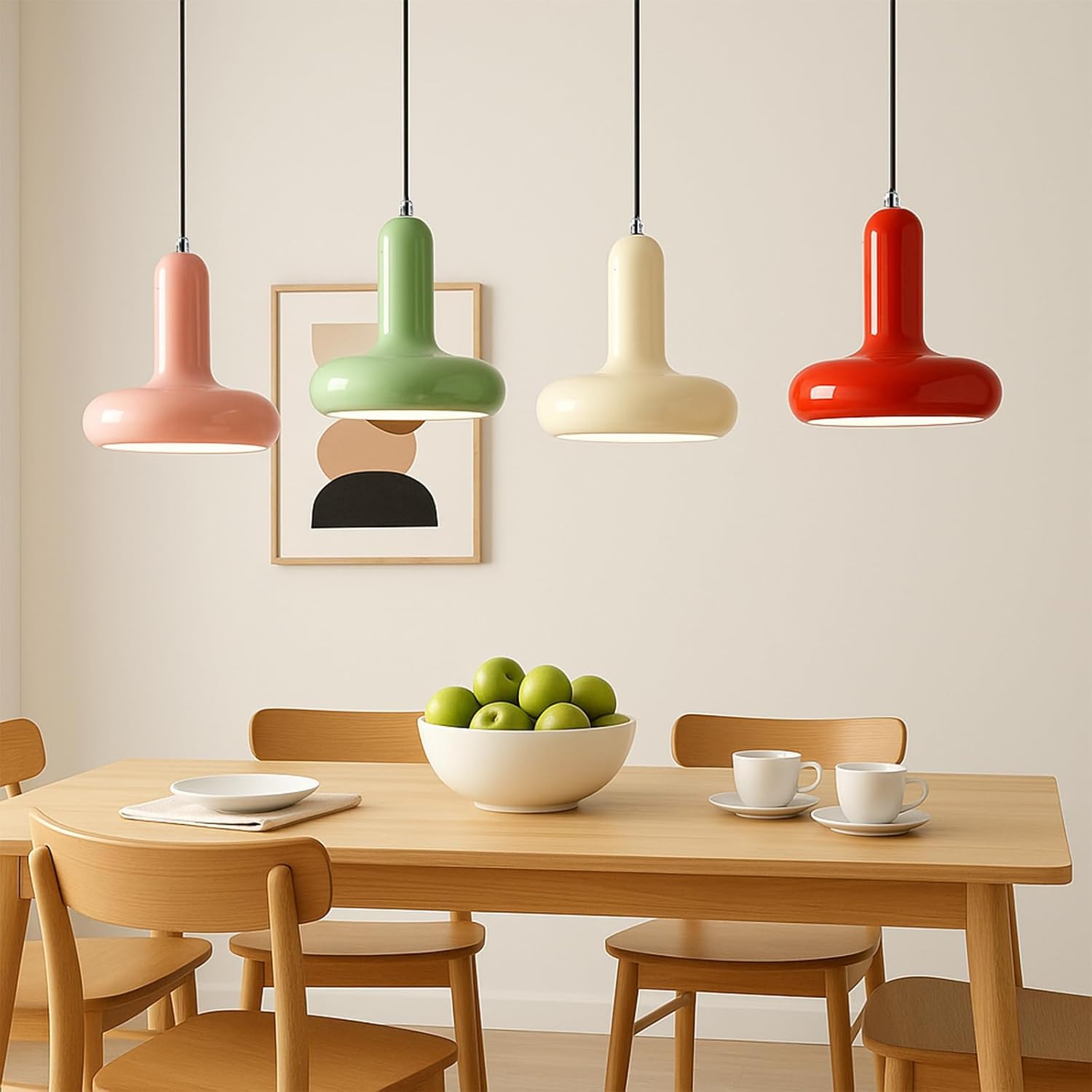Modern Coloured Pendant Light with E26 Base and Adjustable Cable 150 cm, Metal Ceiling Lamp for Kitchen, Bedroom, Dining Room, Entryway or Cafeteria Minimalist Style (Mint Green)