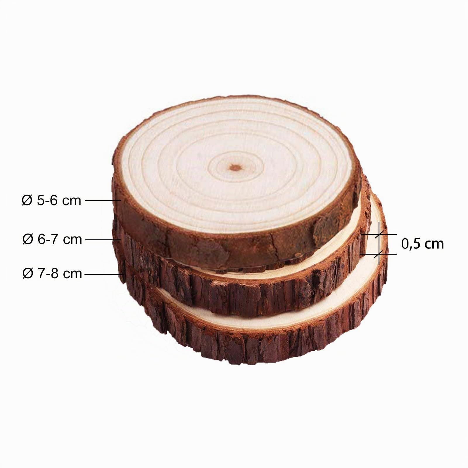Rodajas de Madera 5-6 cm, 80 piezas troncos madera decoracion, 0,5 cm de grosor