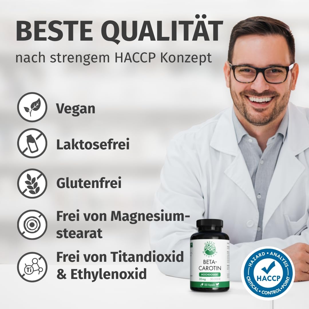 Green Naturals Beta-Carotin – Hochdosiert: 300 mg (50.000 IE) – 180 Kapseln | Aus Mikroalge Dunaliella salina · 6-Monatsvorrat