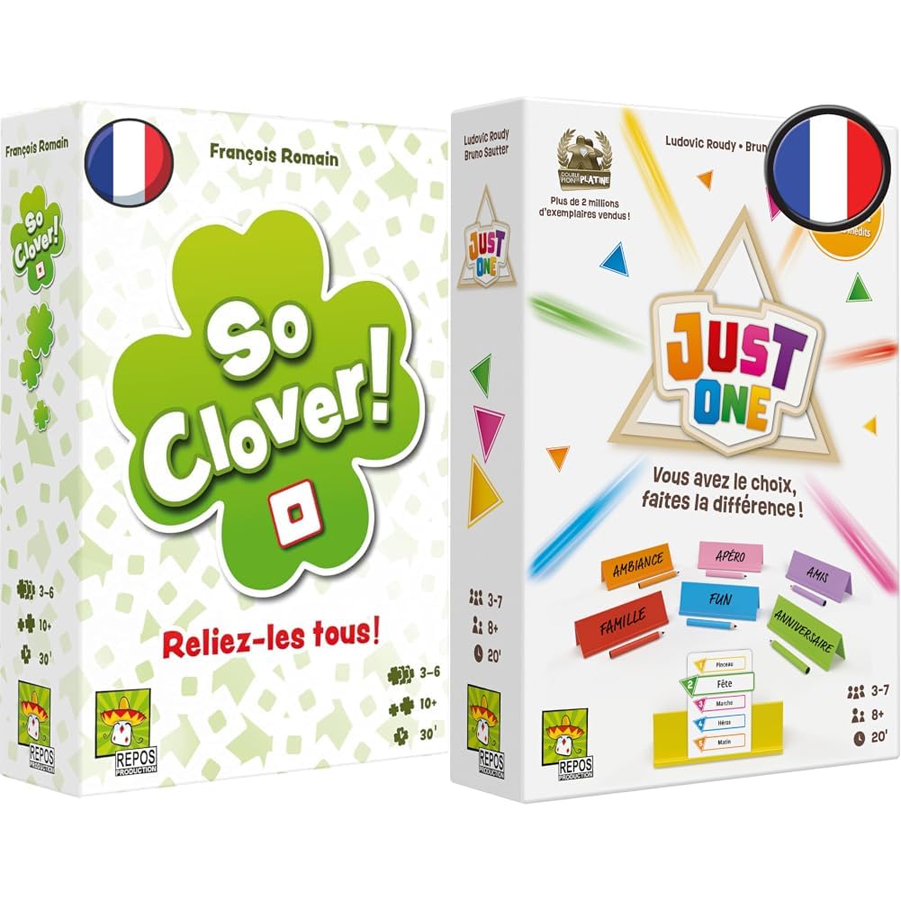 Asmodee Lot So Clover! Jeu d Association d'Idées + Just One - Jeu de Société Coopératif pour Enfants dès 8 Ans