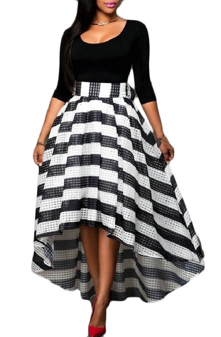 jaycargogo Women A Line High Low Stripe Clubwear Crop Top Maxi Skirt 2 Piece Outfits Set-picture-23