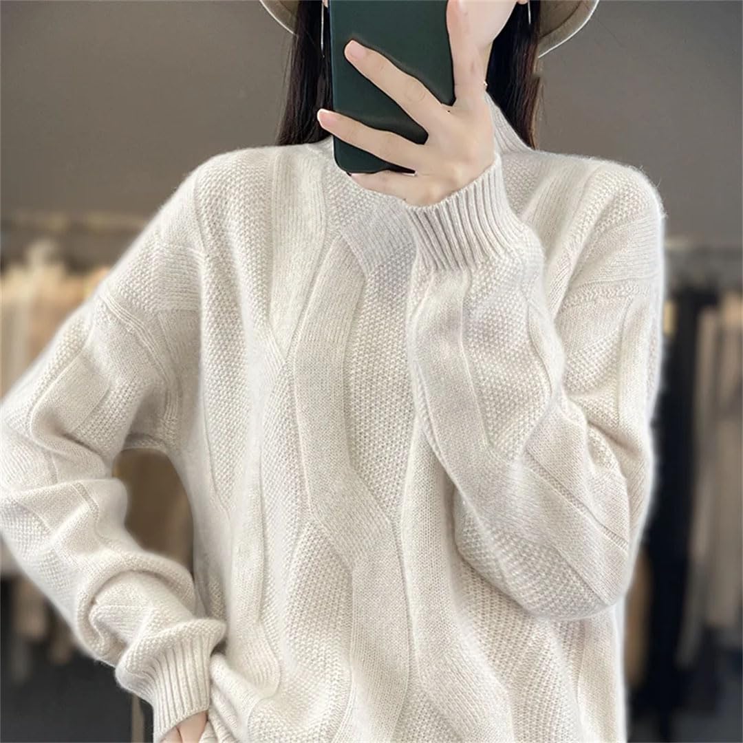 Vogrtcc Suéter De Mujer Trenzado Grueso Otoño Invierno Jersey De Lana Cuello Simulado Prendas De Punto De Cachemira