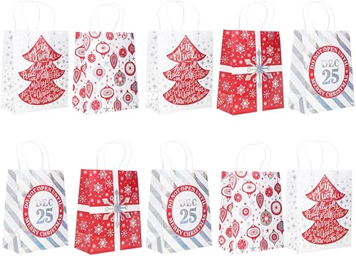 Miniatura 1 de Fifth Ave Kraft Bolsas de regalo de Navidad con asas de yute y sello holográfico, medianas, paquete de 10