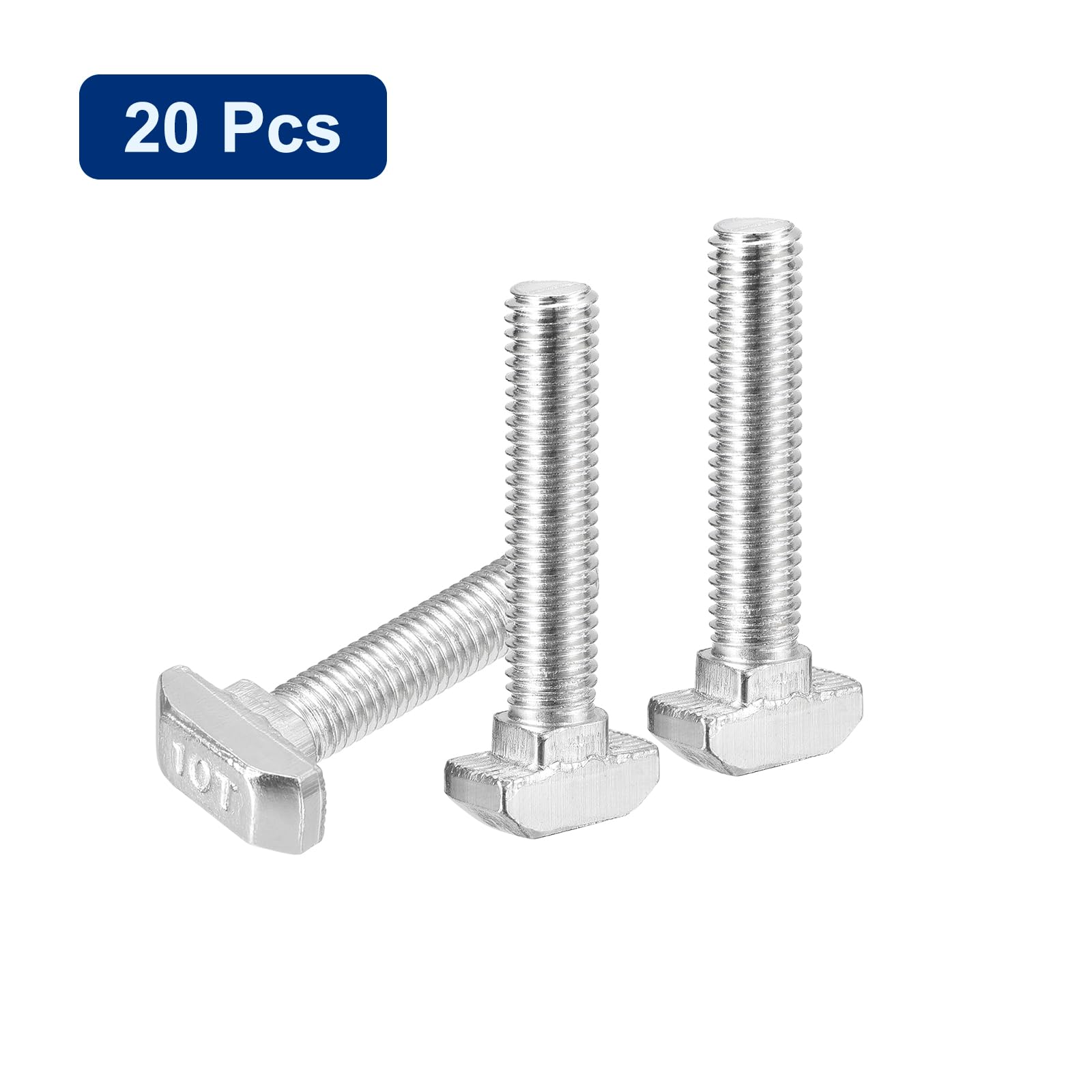 QUARKZMAN 20 Stück Hammerkopfschrauben T-Nut Schrauben, M8 x 40mm Hammerkopf Schraube T-Schraube Einsteckbolzen für 4545 Serie T-Nut Aluminium Profil, 304 Edelstahl, Silber